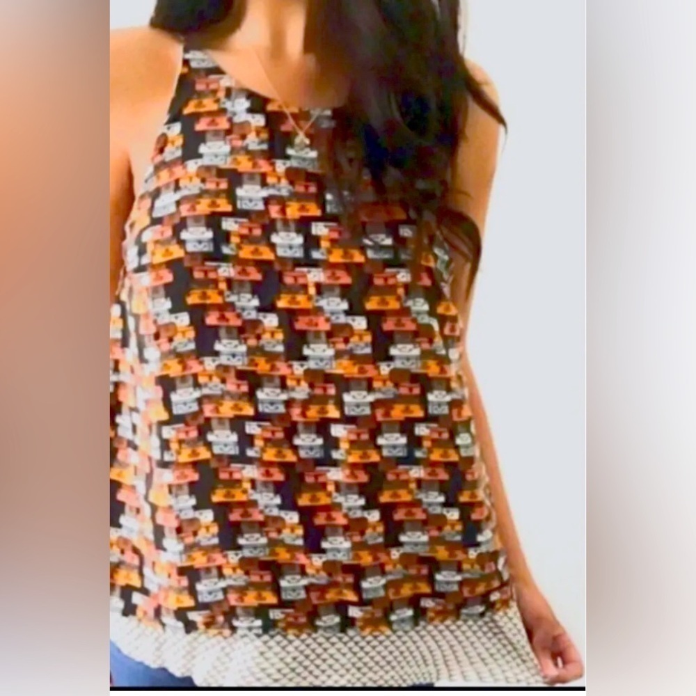 Anthropologie PORRIDGE Layered Swing Tank Top Suitcases Luggage Pattern Sz Small